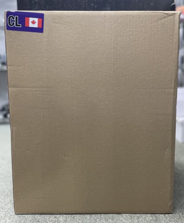 Plain brown cardboard box with a Canadian flag and "CL" label in the top left corner.